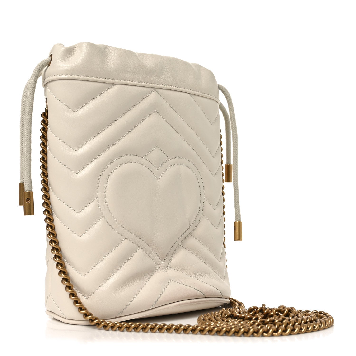 Gucci Calfskin Matelasse Mini GG Marmont 2.0 Bucket Bag White