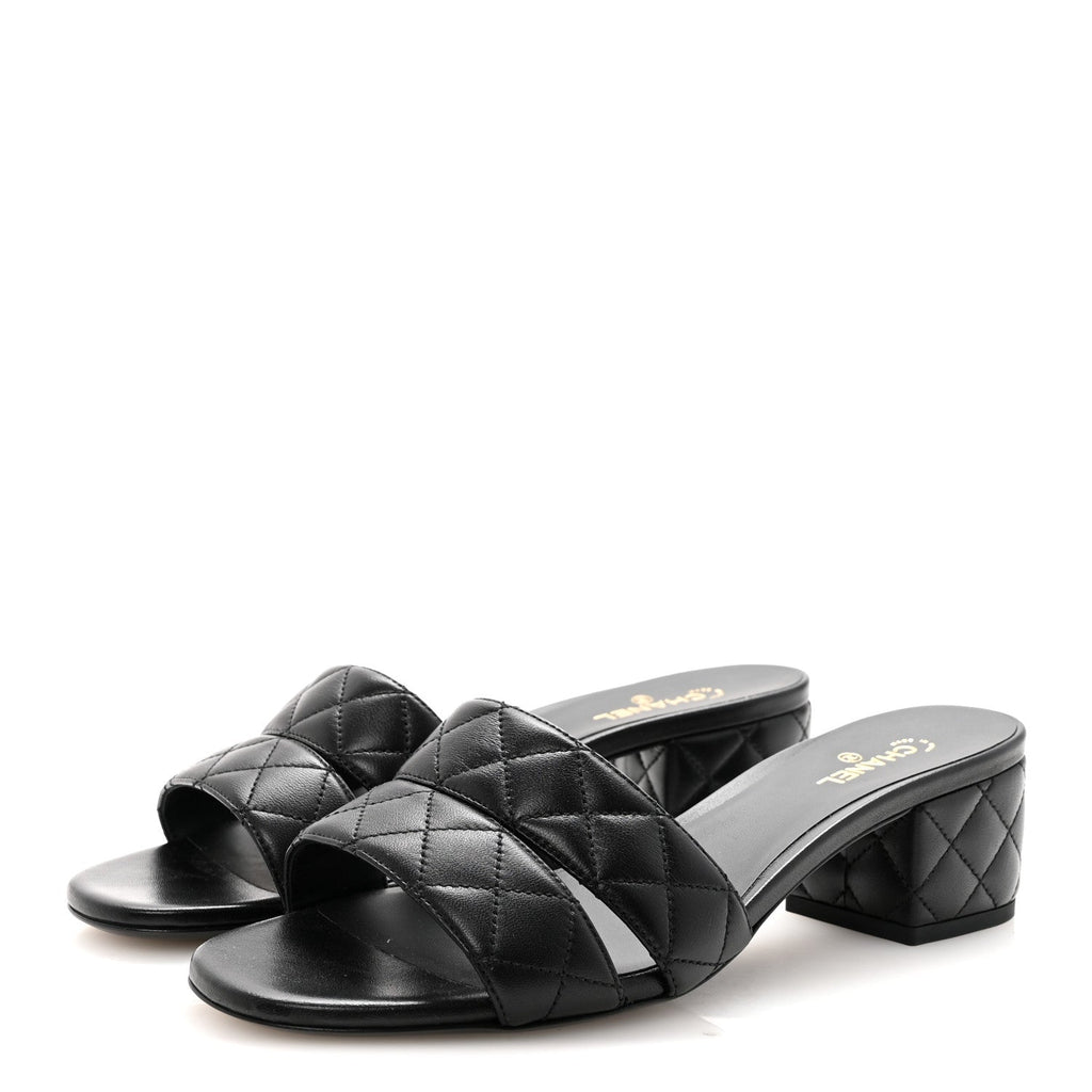 Lambskin Quilted Mules 40 Black