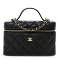 Chanel Caviar Quilted Top Handle Slim Vanity With Chain Black