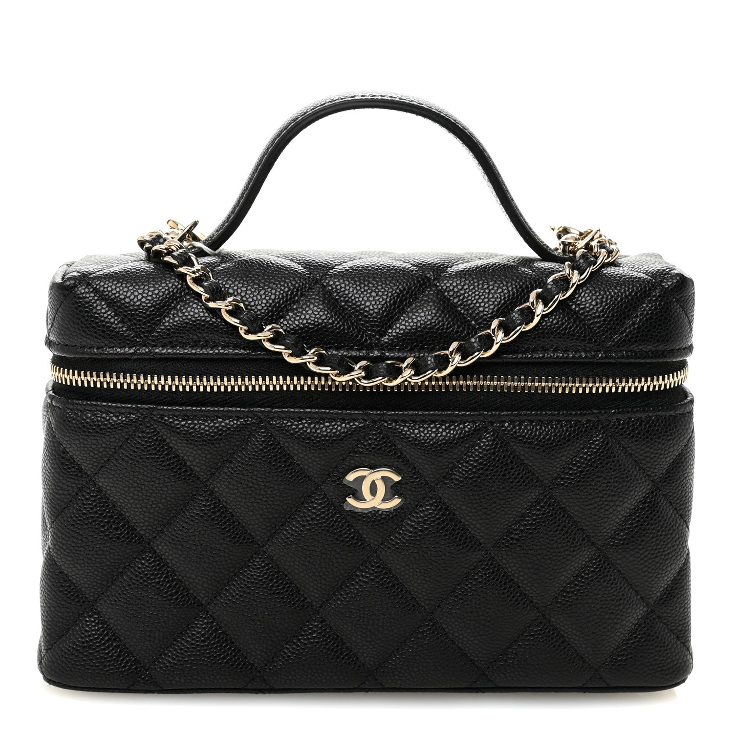 Chanel Caviar Quilted Top Handle Slim Vanity With Chain Black