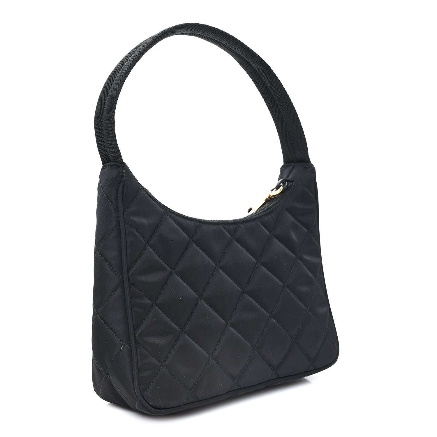 Prada Tessuto Nylon Stitched Shoulder Bag Black