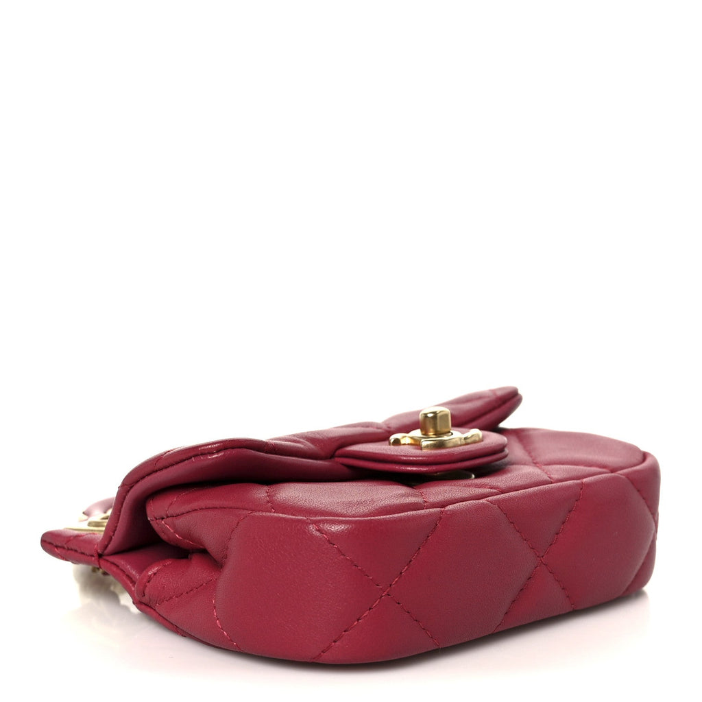Chanel Calfskin Quilted Lady Handle Flap Card Holder With Chain Dark Pink