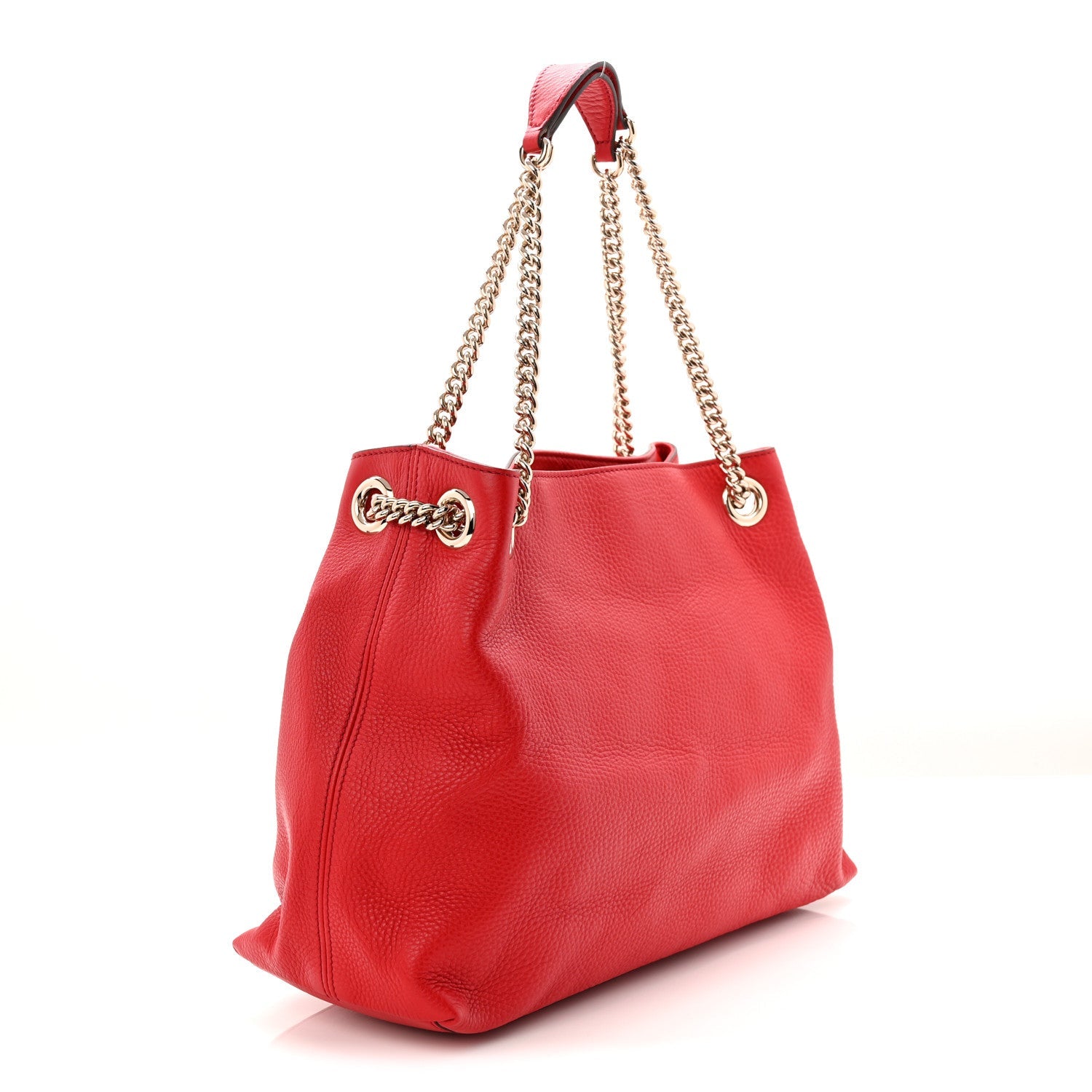 Gucci Pebbled Calfskin Medium Soho Chain Shoulder Bag Tabasco Red