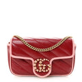 Gucci Azalea Calfskin Enamel Matelasse Diagonal Super Mini Torchon GG Marmont Shoulder Bag New Cherry Red Wild Rose