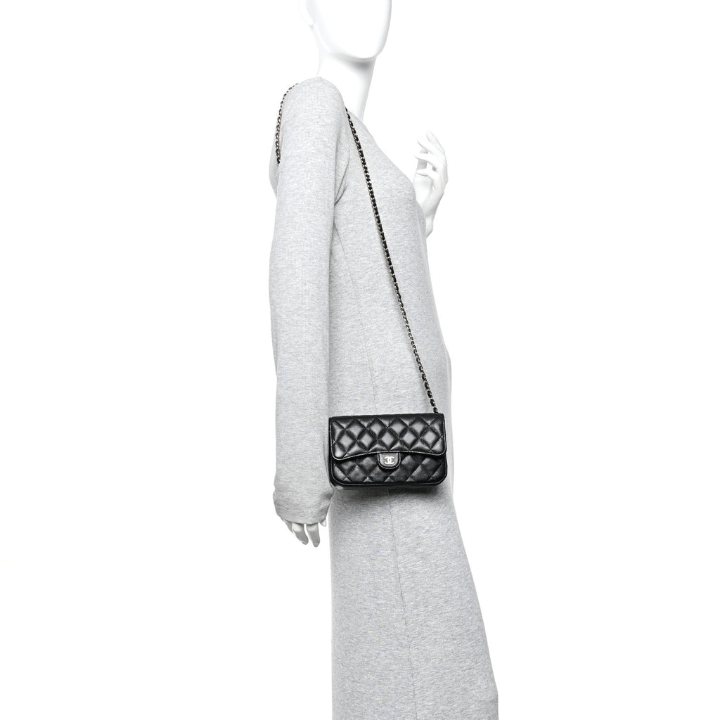Chanel Caviar Quilted Flap Phone Holder With Chain Black