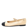 Goatskin Grosgain Cap Toe Pearl Mary Jane Flats 36.5 Beige Black
