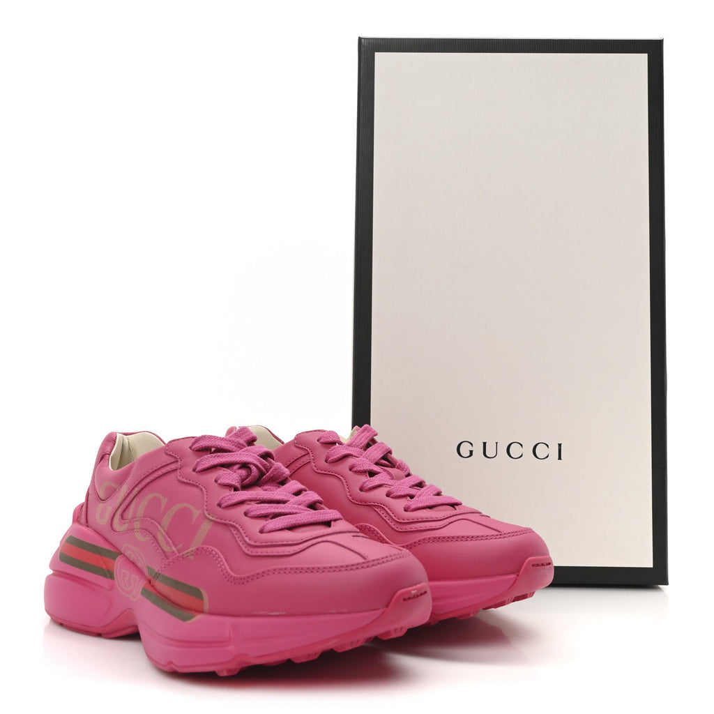 Gucci Calfskin Logo Womens Rhyton Sneakers 35.5 Box Pink