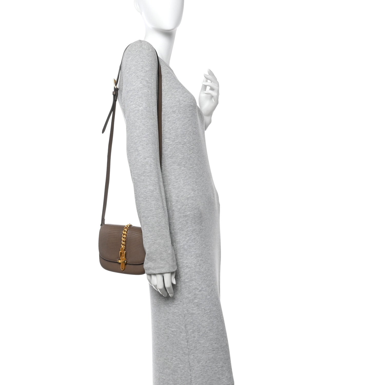 Gucci Lizard Mini Sylvie 1969 Messenger Bag Taupe