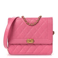 Chanel Lambskin Quilted Boy Square Wallet on Chain WOC Pink
