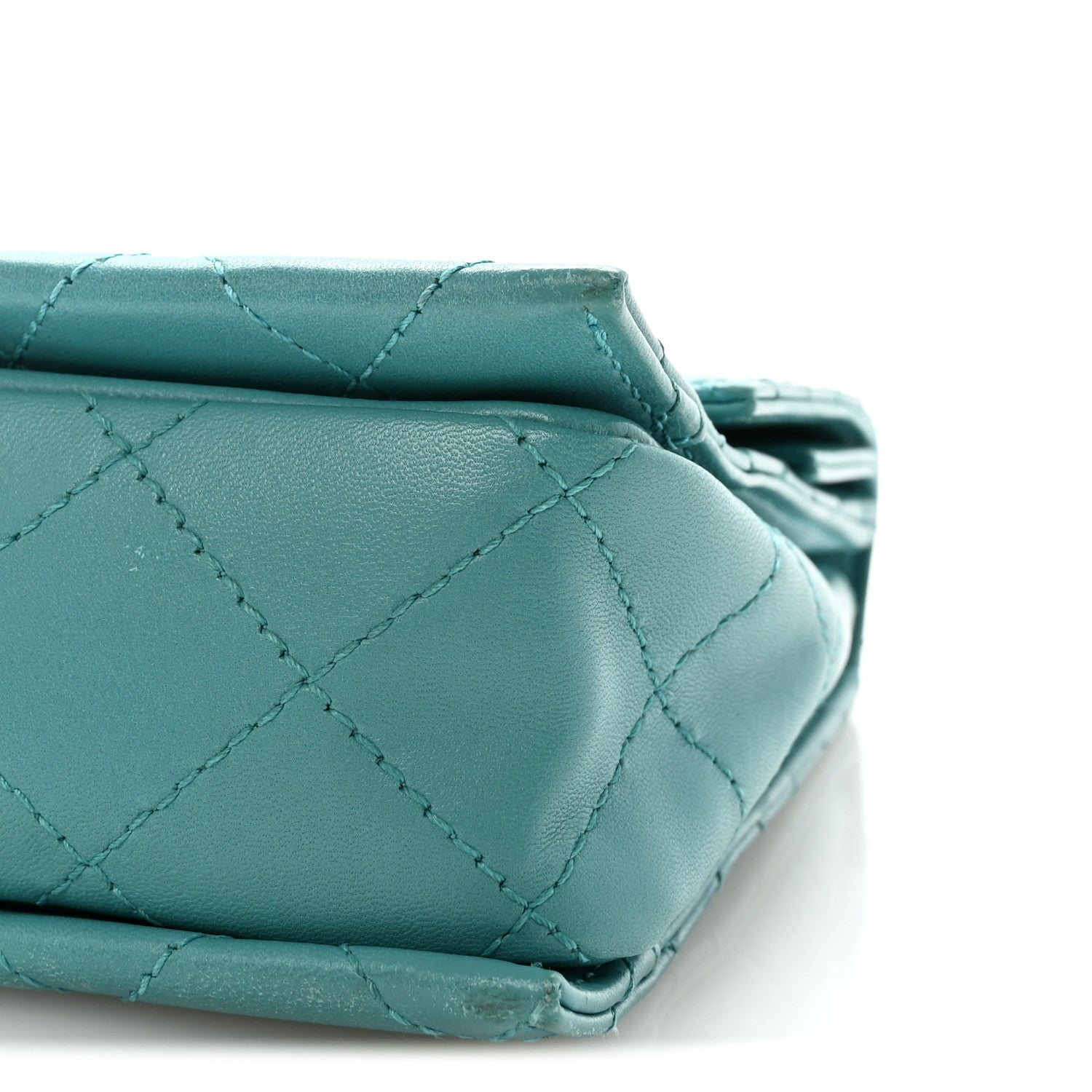 Chanel Calfskin Stitched Double Flap Bag Turquoise