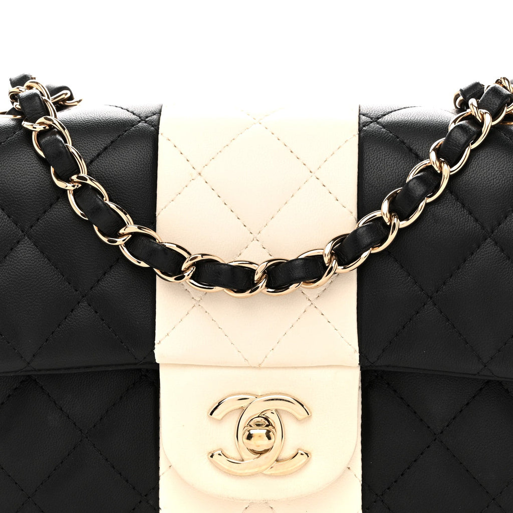 Chanel Lambskin Quilted Mini Rectangular Flap Black White