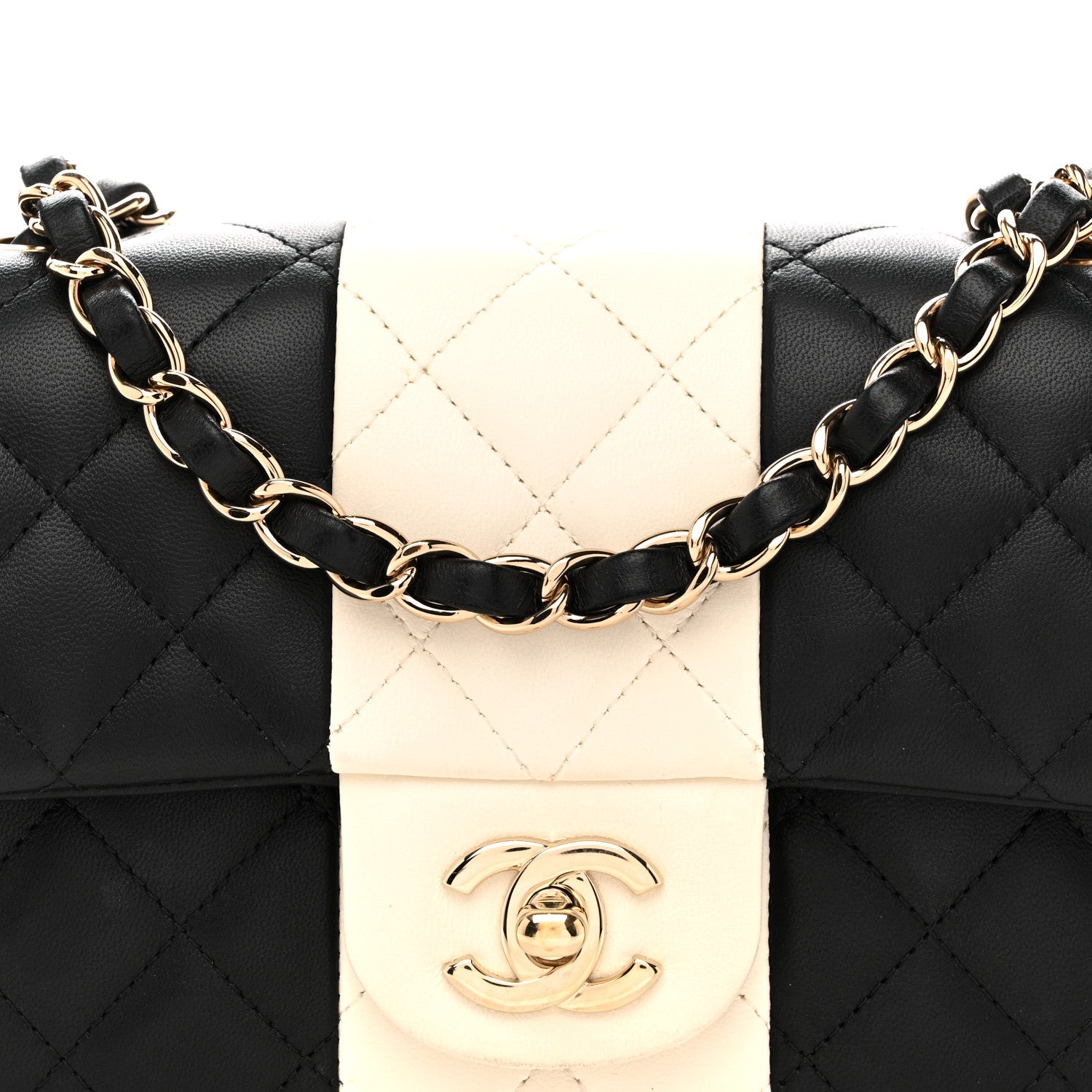 Chanel Lambskin Quilted Mini Rectangular Flap Black White