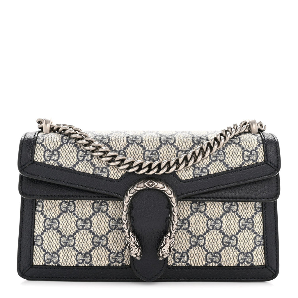Gucci GG Supreme Monogram Textured Dollar Calfskin Small Rectangular Dionysus Shoulder Bag Beige Blue