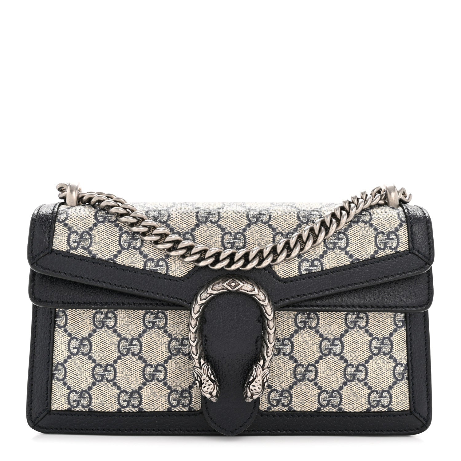 Gucci GG Supreme Monogram Textured Dollar Calfskin Small Rectangular Dionysus Shoulder Bag Beige Blue