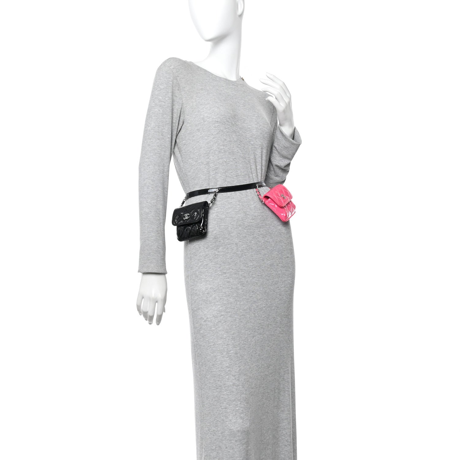 Patent Quilted Belt In Love Double Mini Flap Waist Bag Black Pink