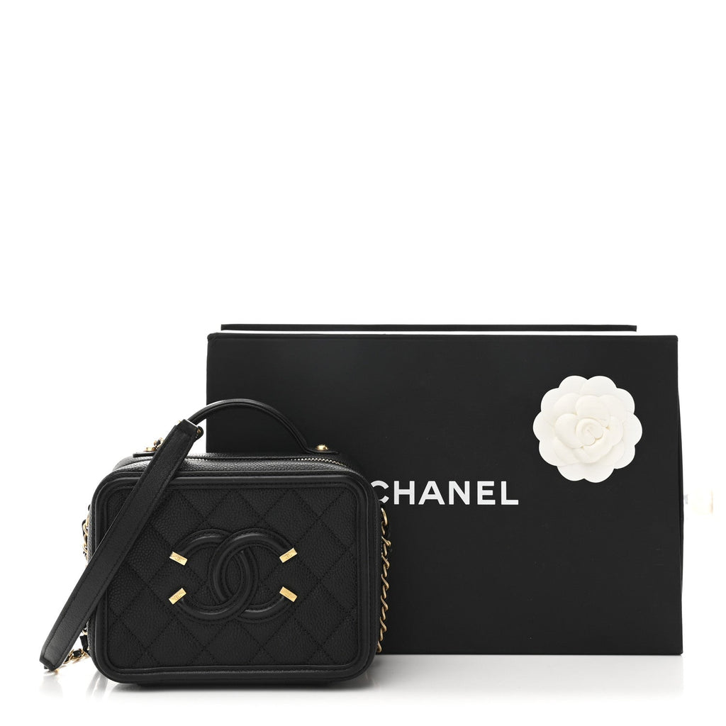 Chanel Caviar Quilted Small CC Filigree Vanity Case Black