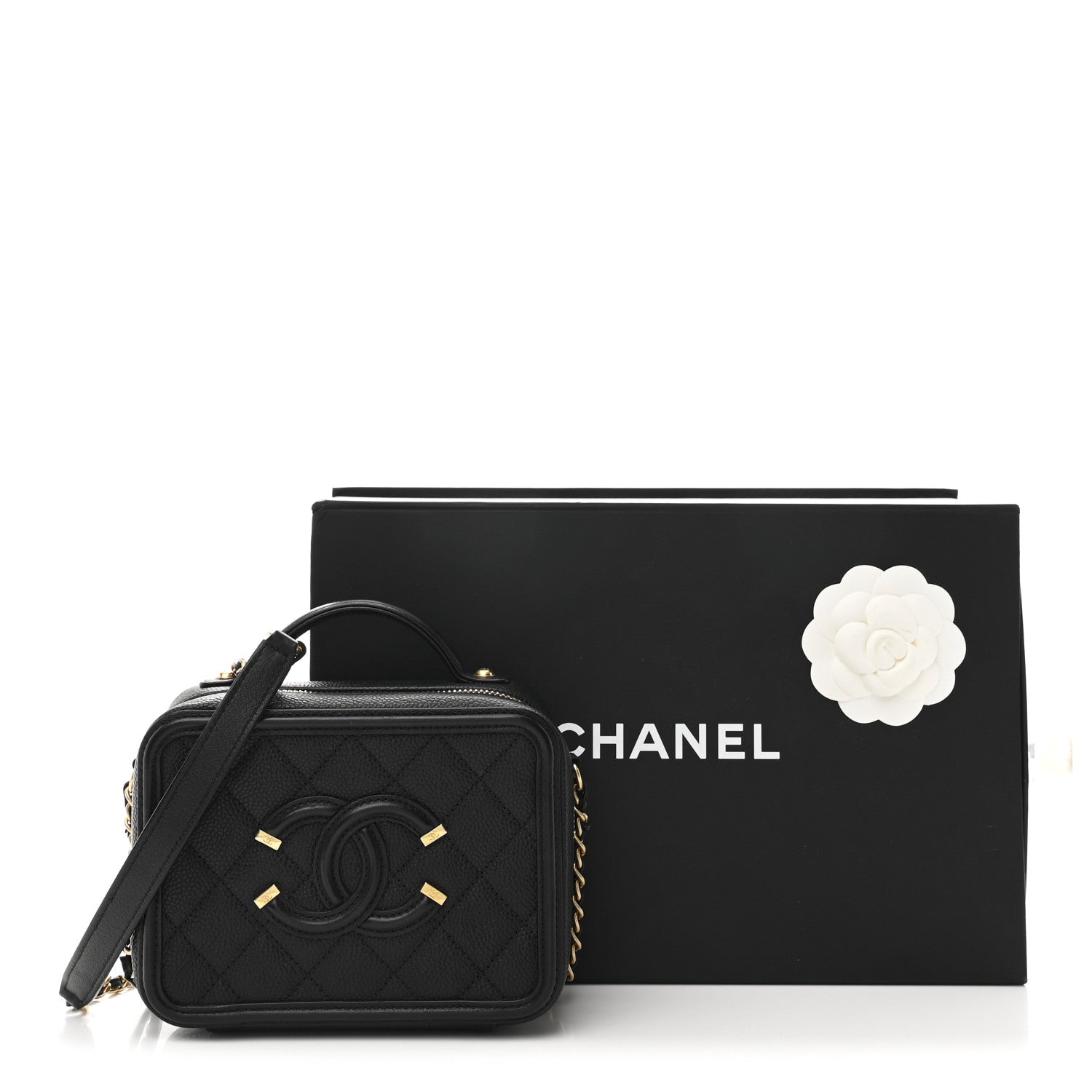 Chanel Caviar Quilted Small CC Filigree Vanity Case Black