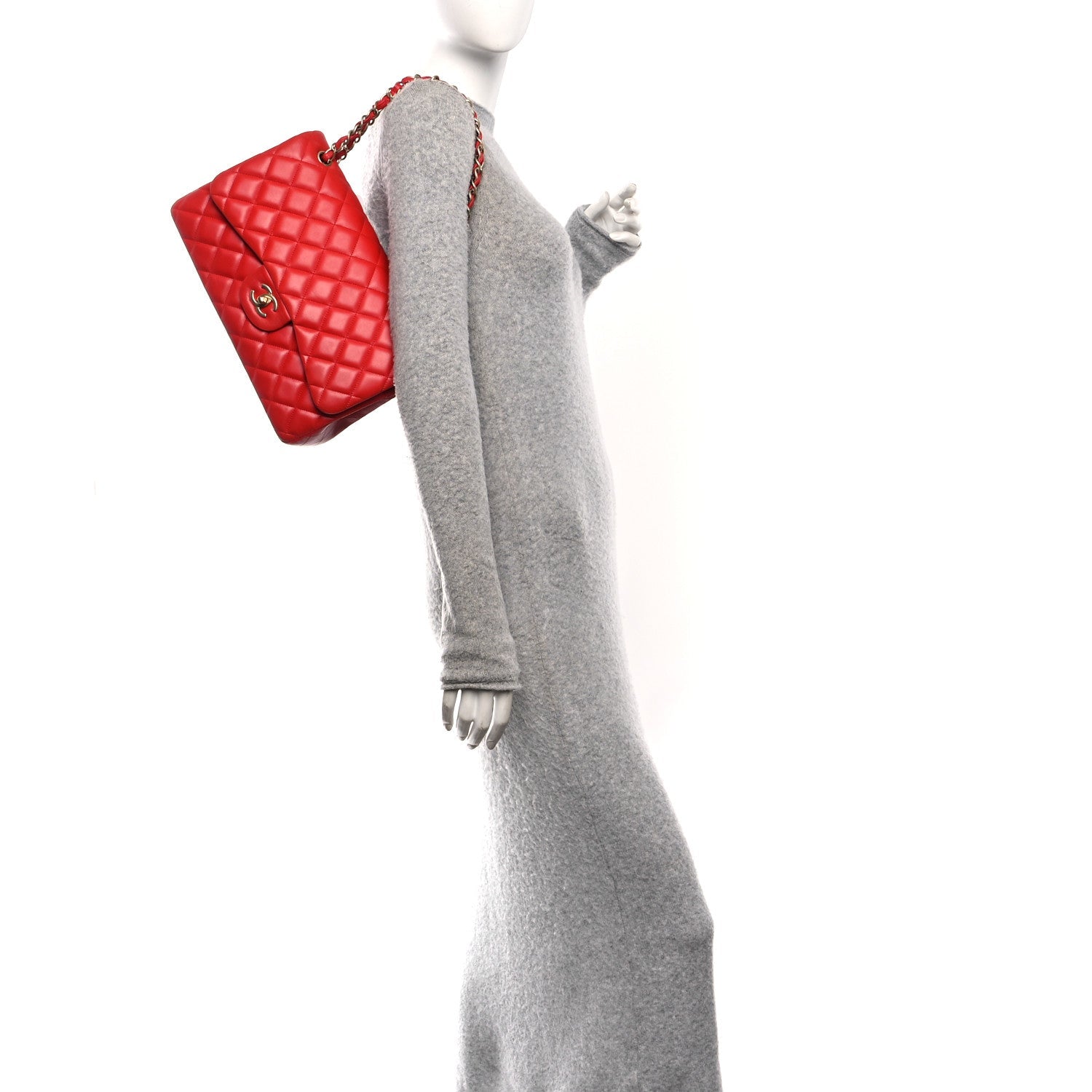 Chanel Lambskin Quilted Jumbo Double Flap Red