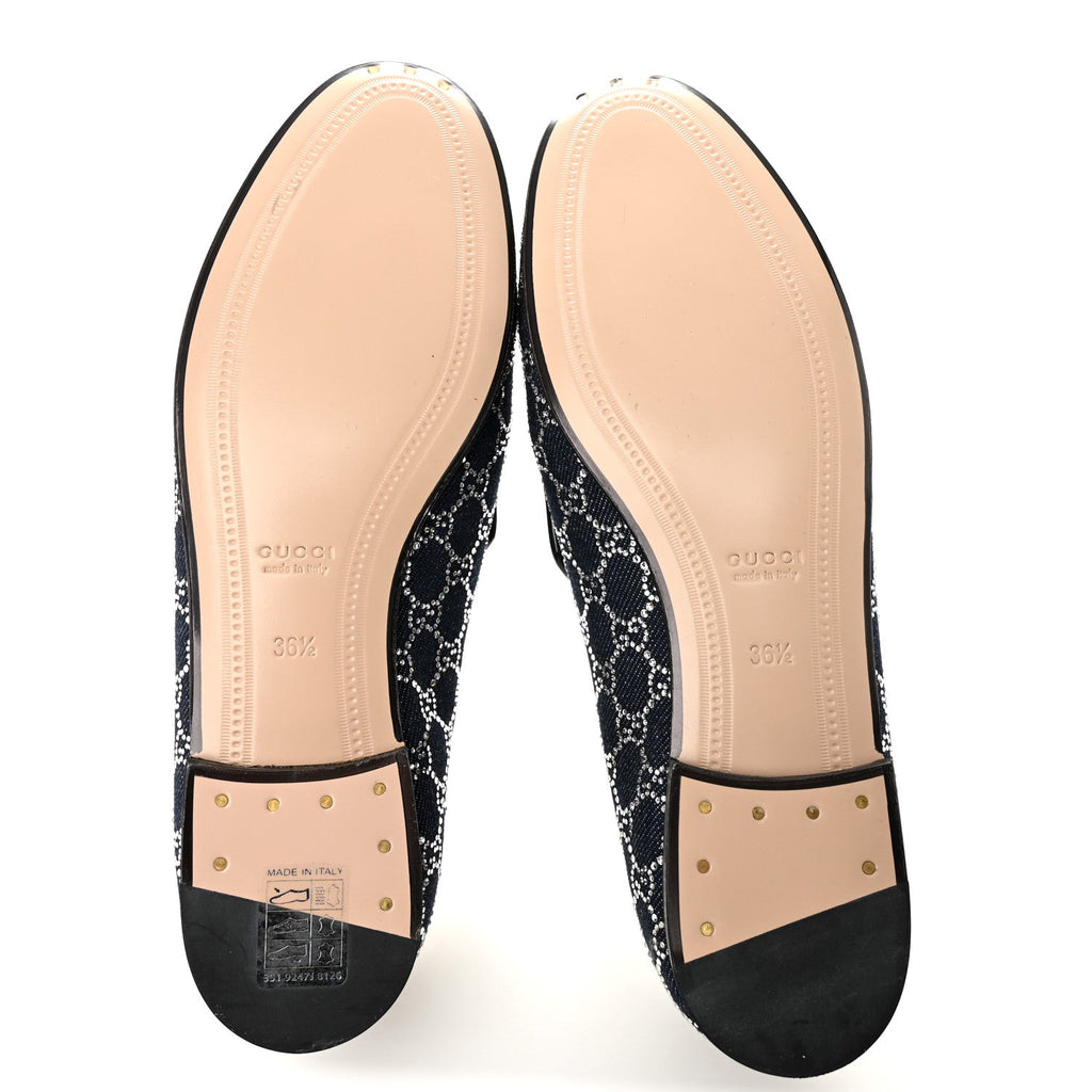 Gucci Denim Crystal GG Monogram Horsebit Womens Jordaan Loafers 36.5 Deep Blue Blue Milad