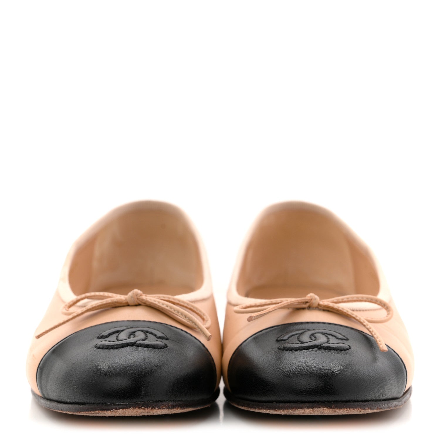 Lambskin Cap Toe CC Ballerina Flats 36 Beige Black