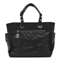 Chanel Coated Canvas Quilted Large Paris Biarritz Tote Black