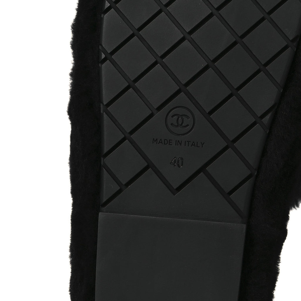 Chanel Shearling CC Flat Mules 40 Black
