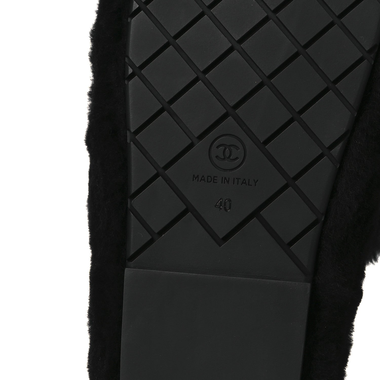 Chanel Shearling CC Flat Mules 40 Black