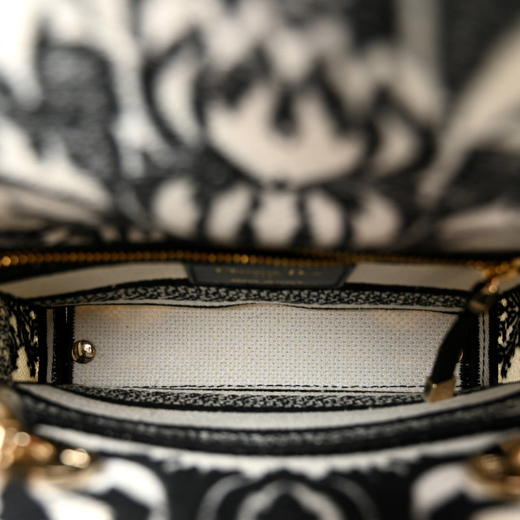 Christian Dior Canvas Petites Fleurs Embroidered Mini Lady D-Lite Black White