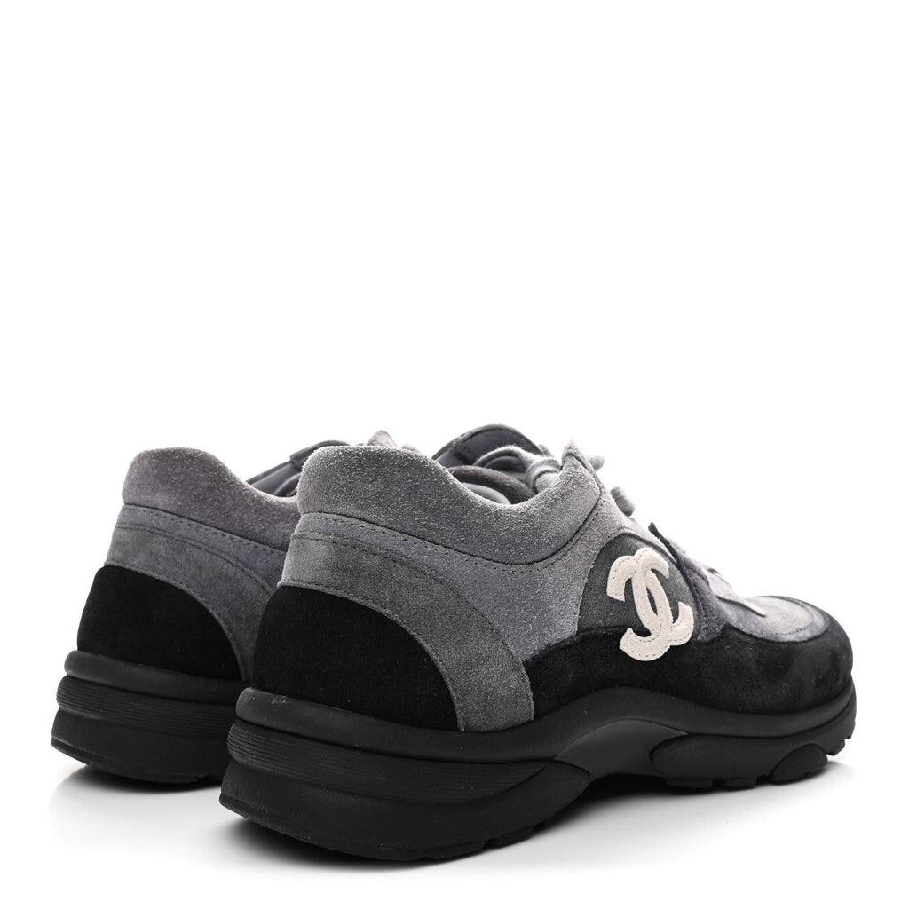 Chanel Suede Calfskin CC Sneakers 36.5 Black Grey