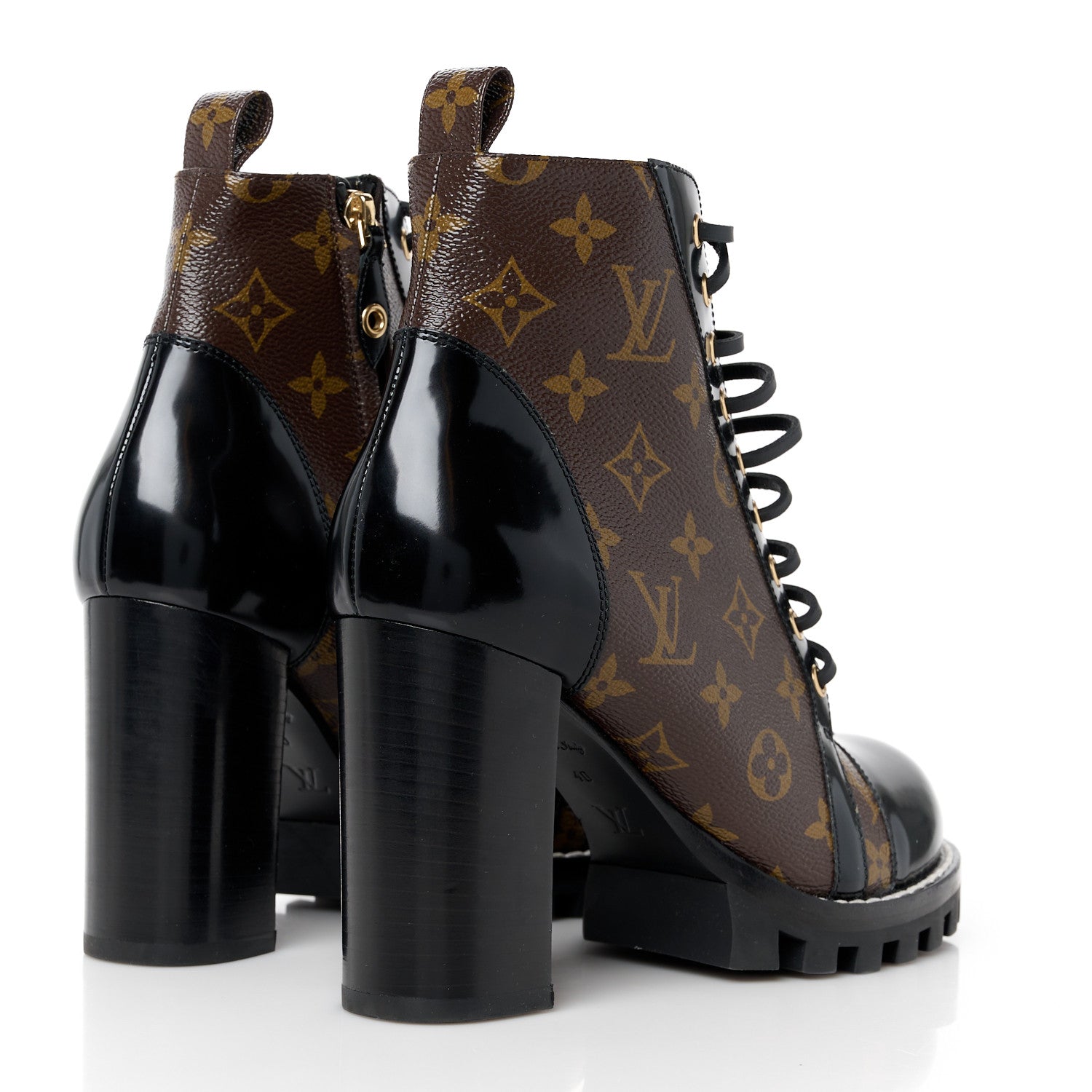 Louis Vuitton Patent Calfskin Monogram Star Trail Ankle Boots 40 Black