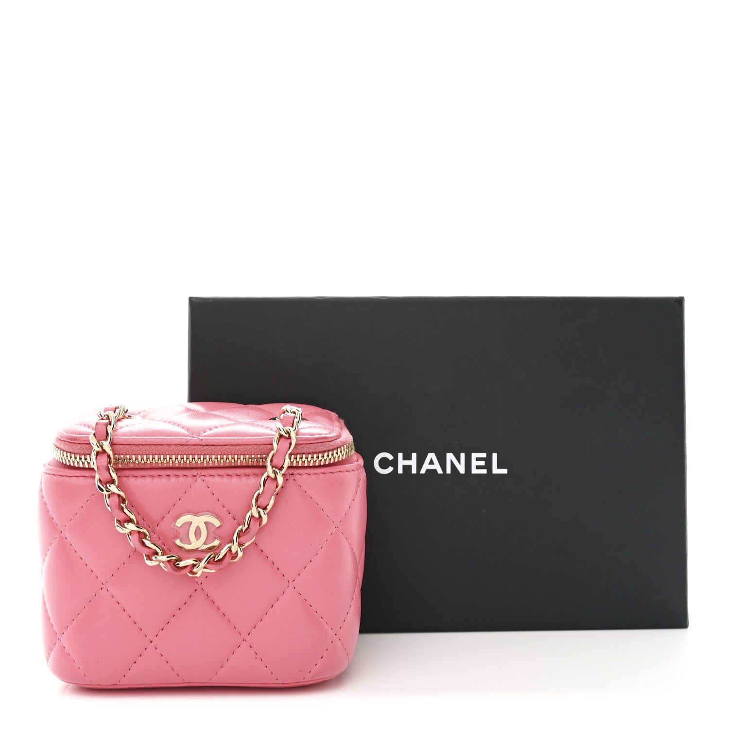 Chanel Lambskin Quilted Pearl Crush Mini Vanity Case With Chain Dark Pink