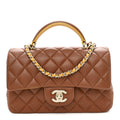 Chanel Lambskin Quilted Bi-Color Mini Top Handle Rectangular Flap Light Brown Yellow