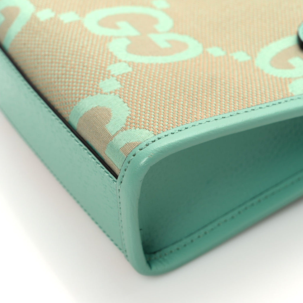 Gucci Monogram Jumbo GG Textured Dollar Calfskin Mini Tote Bag Pepperlight Mint