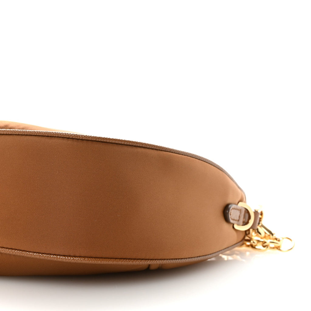 Prada Re-Nylon Saffiano Demi-lune Shoulder Bag Brown