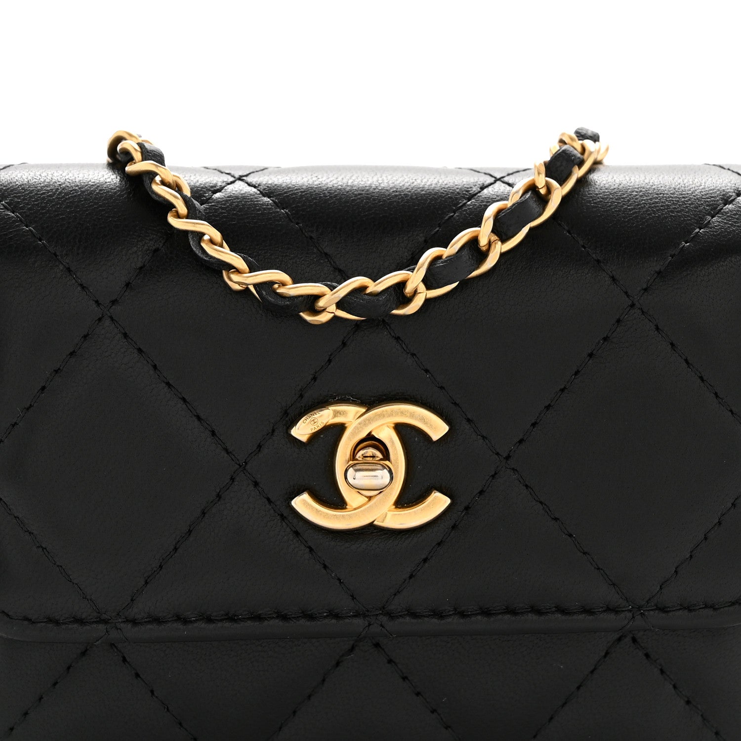 Chanel Lambskin Quilted Pearl Crush Clutch With Chain Black