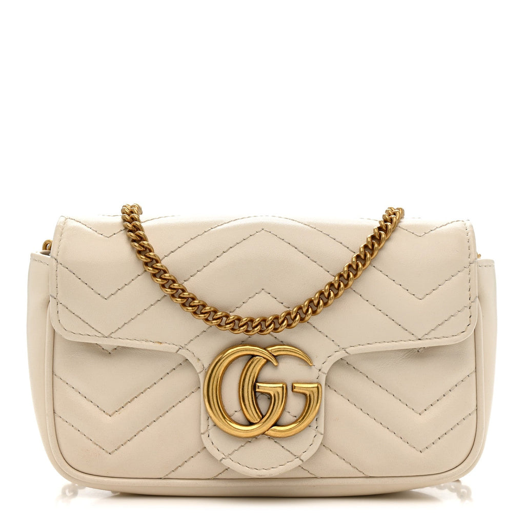 Gucci Calfskin Matelasse Super Mini GG Marmont Shoulder Bag White