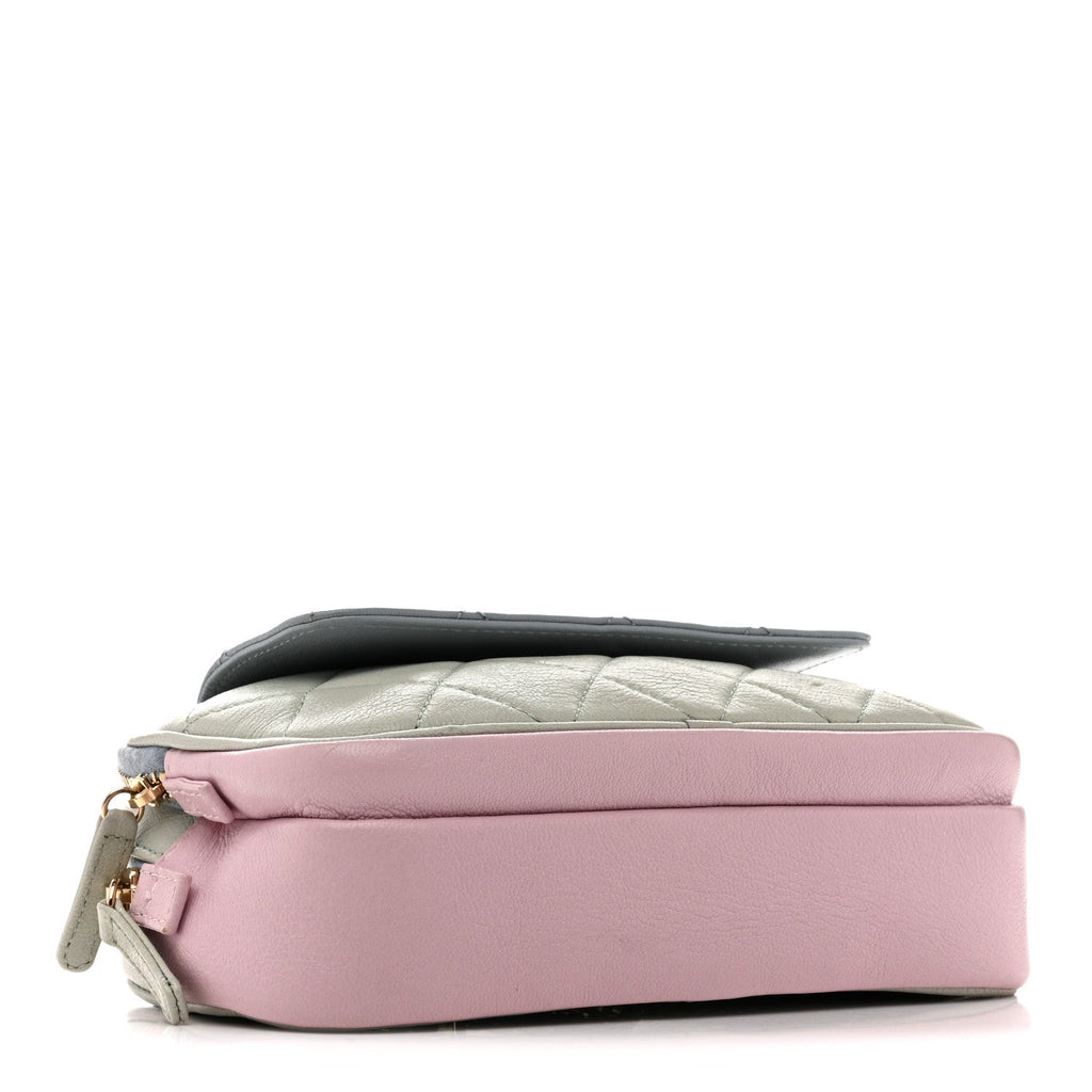 Chanel Goatskin Quilted Waist Bag Green Blue Pink
