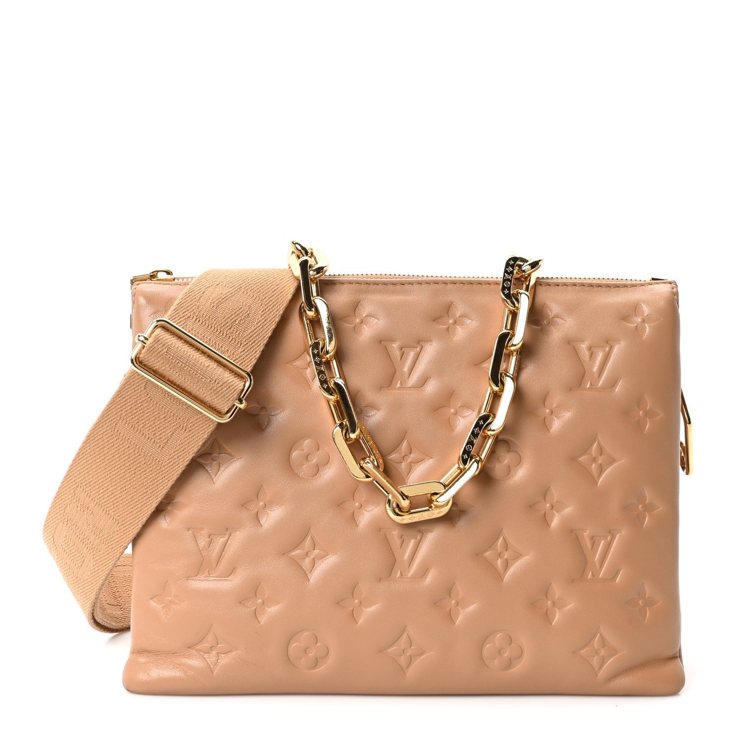 Louis Vuitton Lambskin Embossed Monogram Coussin PM Camel