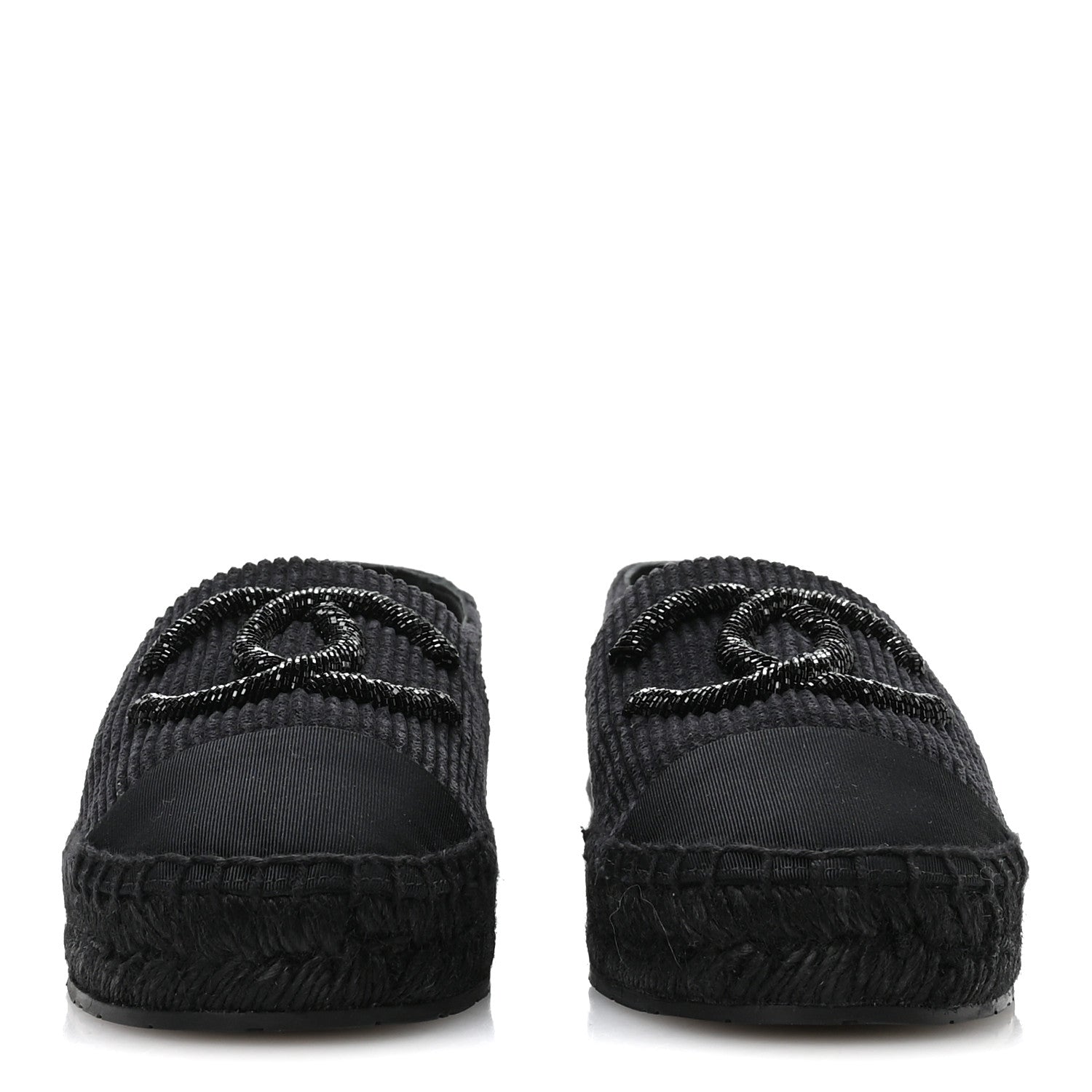 Corduroy Grosgrain Cap Toe CC Espadrille Flats 39 Black