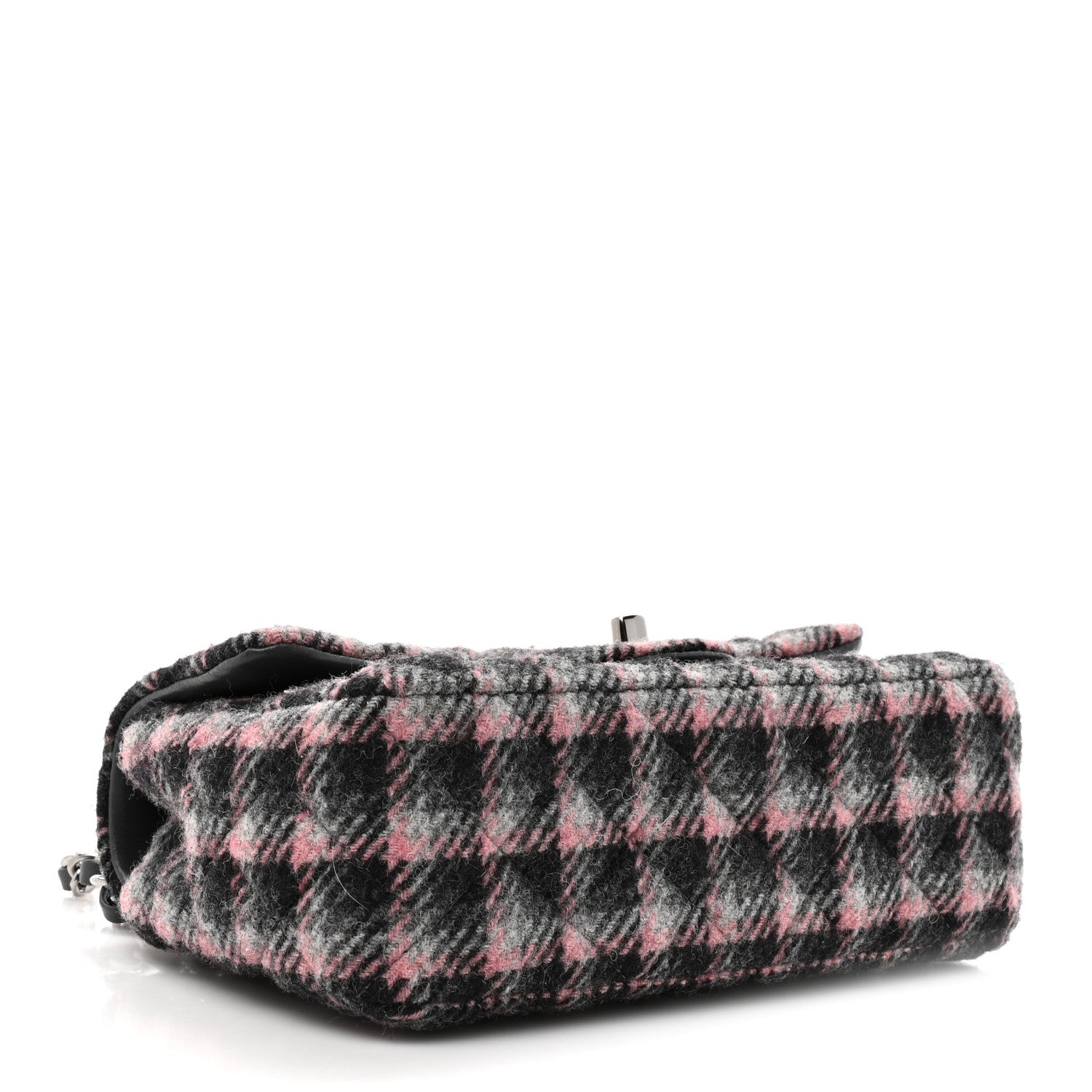 Chanel Wool Plaid Quilted Mini Rectangular Flap Pink Grey Multicolor