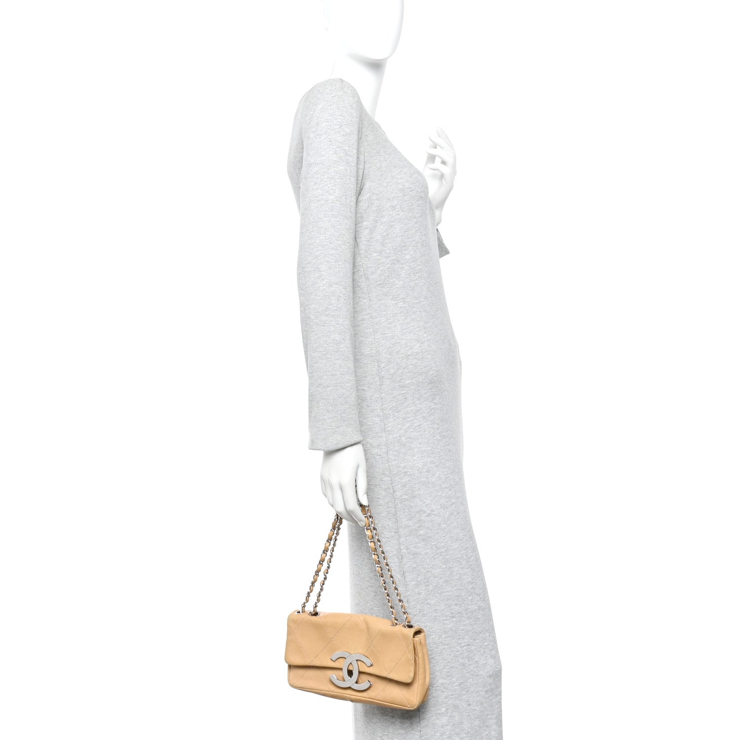 Chanel Lambskin Diamond Stitched CC CC East West Flap Beige
