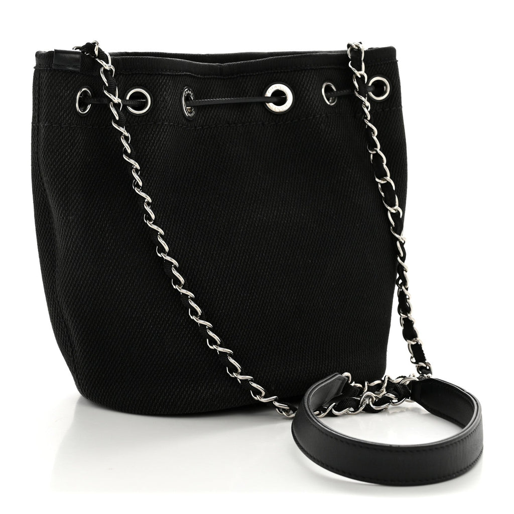 Chanel Canvas Deauville Drawstring Bucket Bag Black