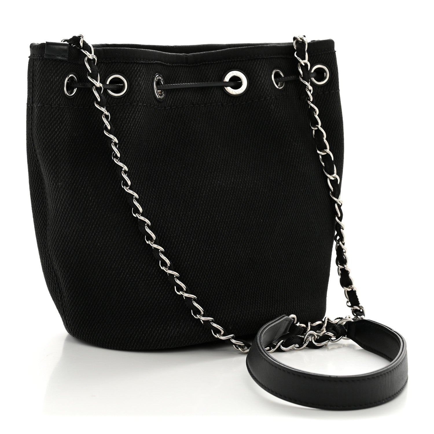 Chanel Canvas Deauville Drawstring Bucket Bag Black