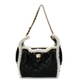 Chanel Crumpled Sheepskin Shearling Quilted Small Chanel 25 Handbag Black White