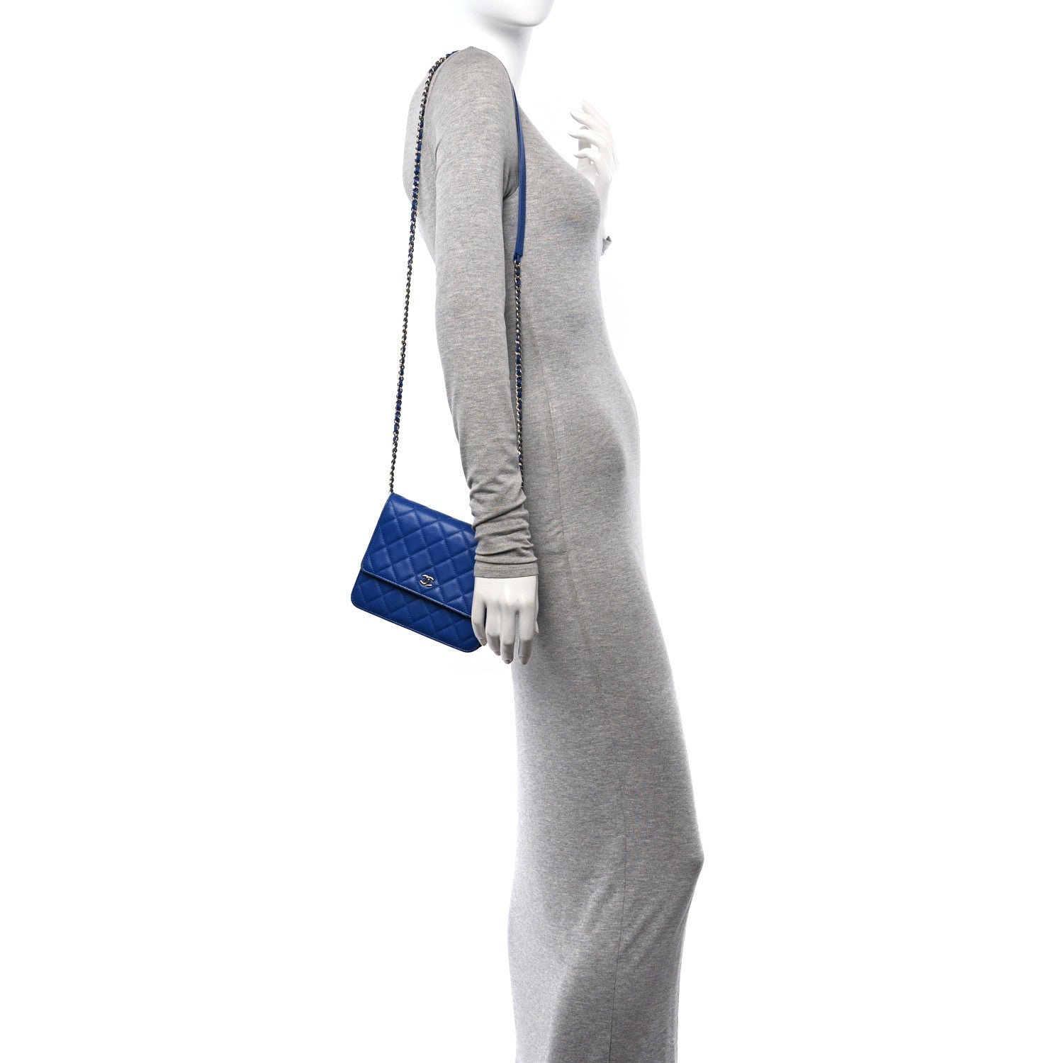 Chanel Lambskin Quilted Square Wallet On Chain WOC Blue