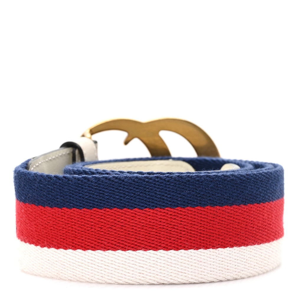 Gucci Nylon Calfskin Sylvie Web Double G 40mm Belt 95 38 Mystic White Hibiscus Red Maritime