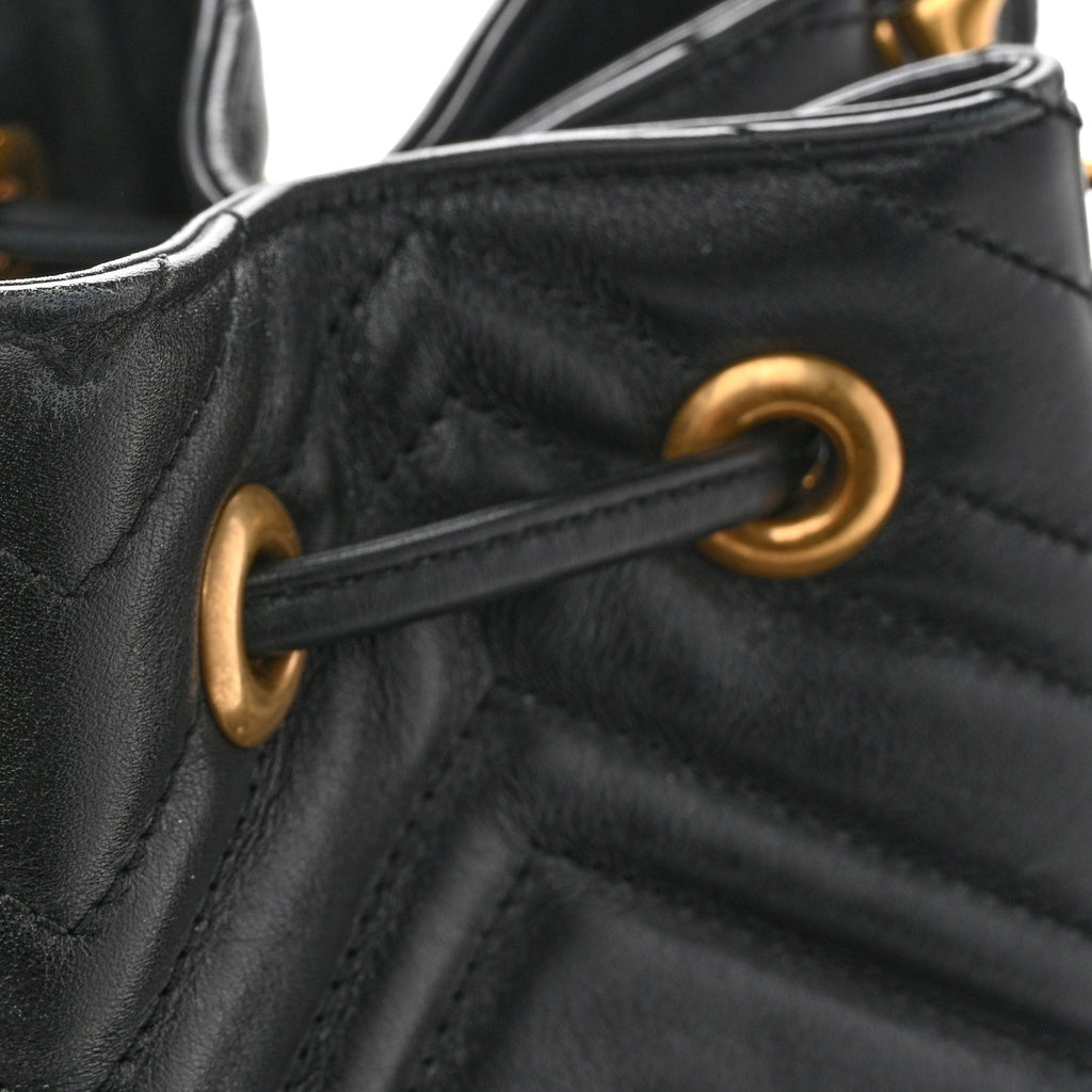 Gucci Calfskin Matelasse Sylvie Web GG Marmont Bucket Bag Black