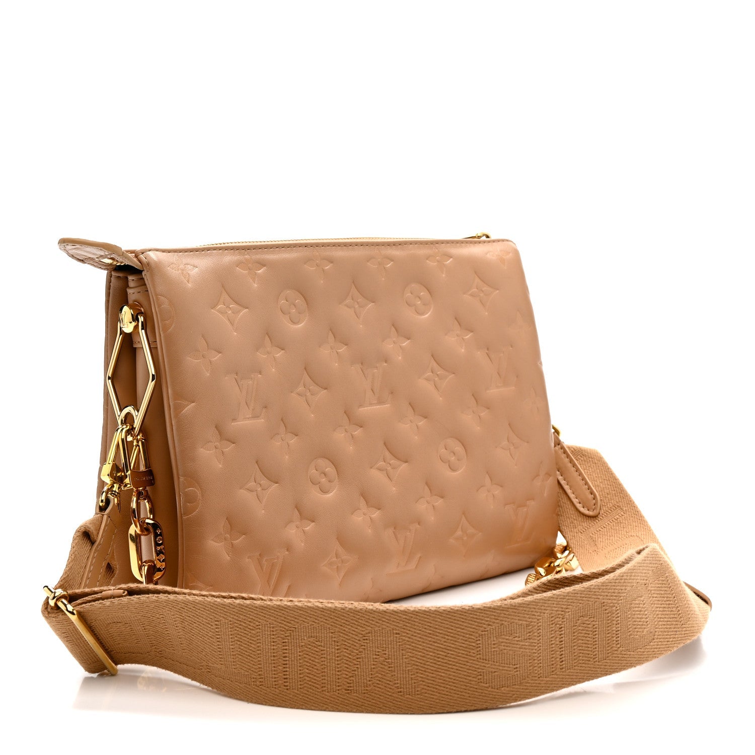 Louis Vuitton Lambskin Embossed Monogram Coussin PM Camel