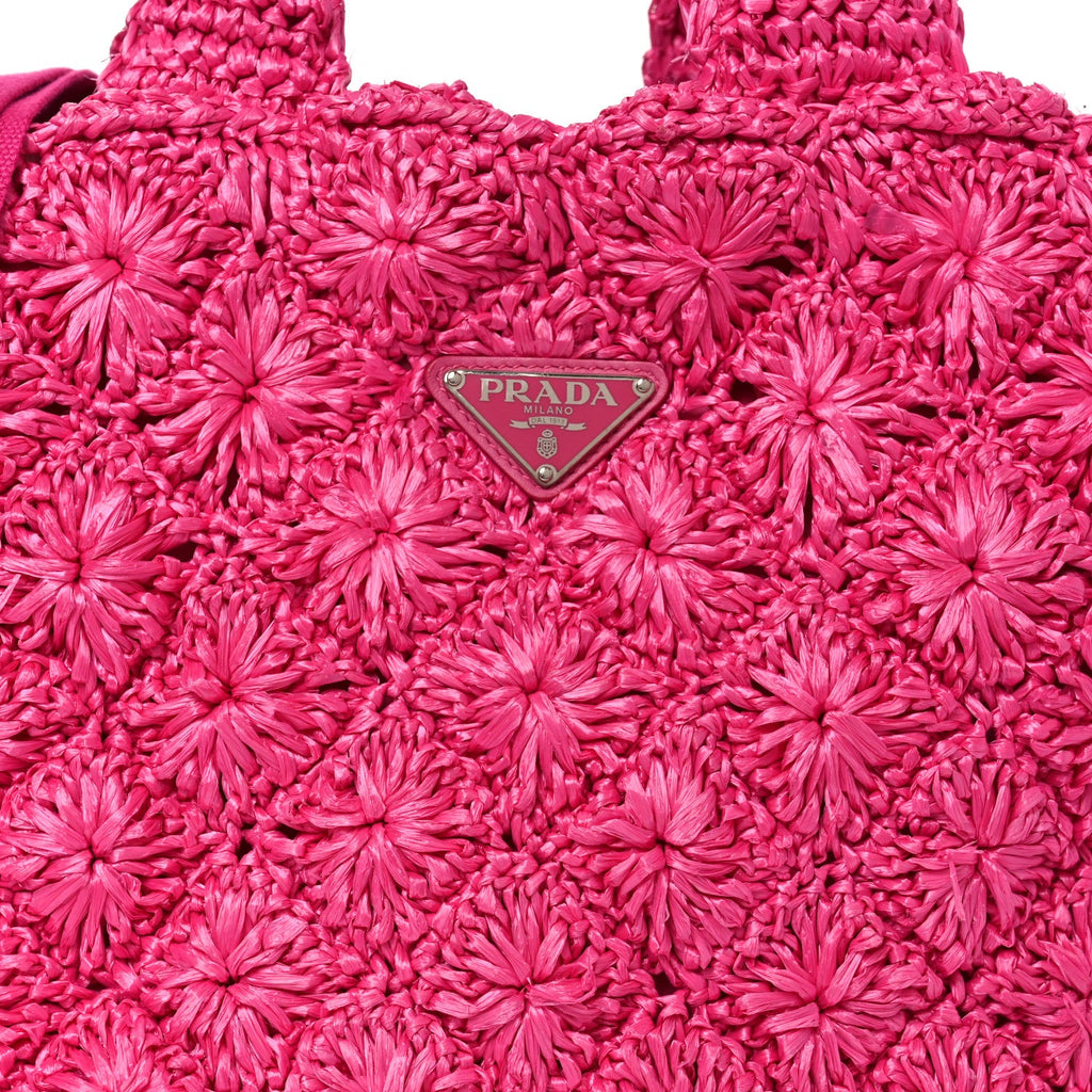 Prada Raffia Crochet Tote Fuchsia