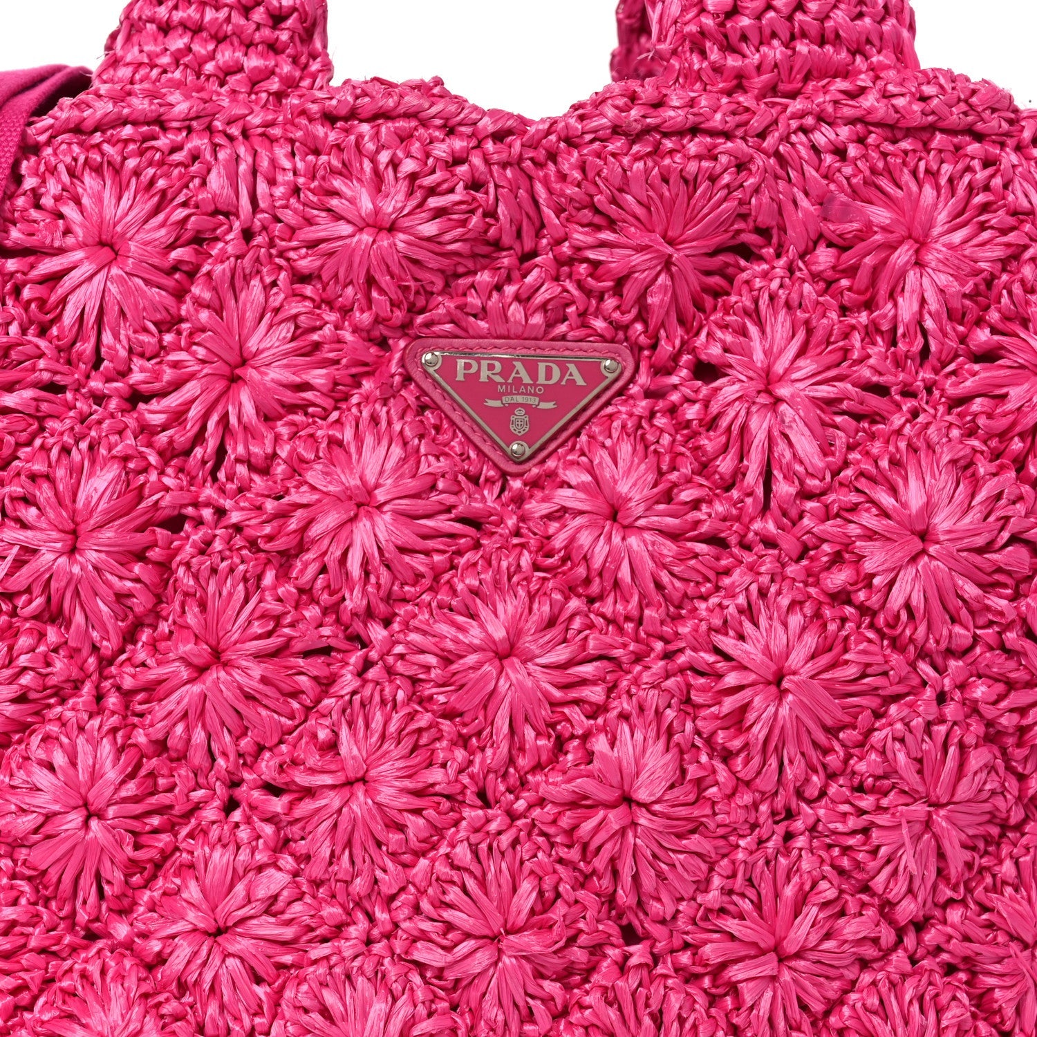 Prada Raffia Crochet Tote Fuchsia